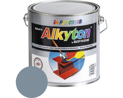 Farba na kov hrdzu i drevo DUPLI-COLOR Alkyton satén šedý hliník 2,5 l Plechovka farby Dupli-Color Alkyton s detailmi o produkte