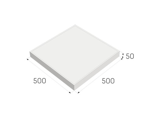 Štvorcová doska s rozmermi 500 x 500 x 50 milimetrov.