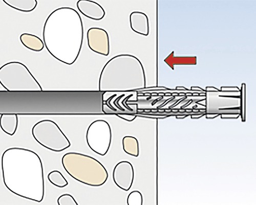 Ilustrácia upevnenia hmoždinky v stene