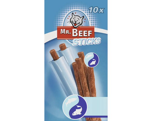 Maškrty pre mačky Mr. Beef Cat tyčinky losos a pstruh 10 ks Mr Beef Sticks pre mačky, 10 kusov