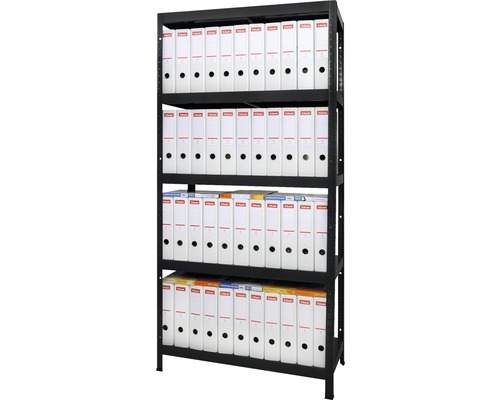 Čierny regál so zakladačmi