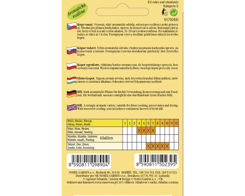 Balenie semien kôpru s informáciami o pestovaní a zbere