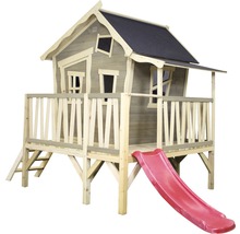 Drevený hrací domček so šmýkačkou do záhrady