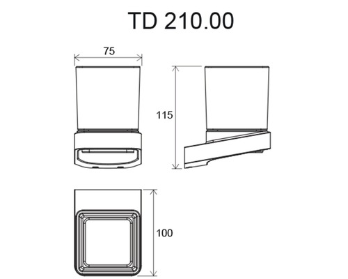 Technický výkres držiaka na pohár na zubné kefky s rozmermi
