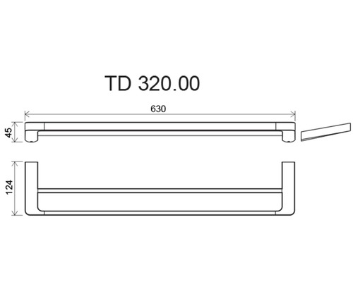 Technický nákres držiaka na uteráky s rozmermi