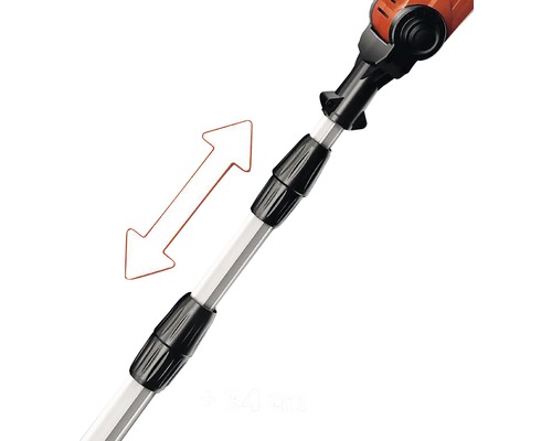 Predlžovacia tyč pre záhradné náradie so šípkou označujúcou možné predĺženie