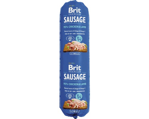 Maškrta pre psov Brit Premium Sausage Chicken & Lamb 800 g Brit Premium klobása s 95 percentami kuracieho a jahňacieho mäsa