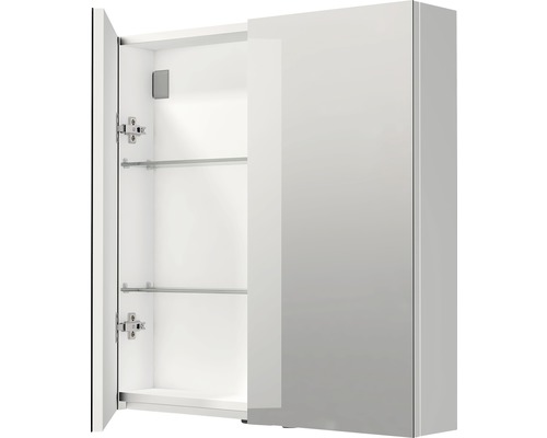 Otvorená zrkadlová skrinka s dvoma sklenenými policami