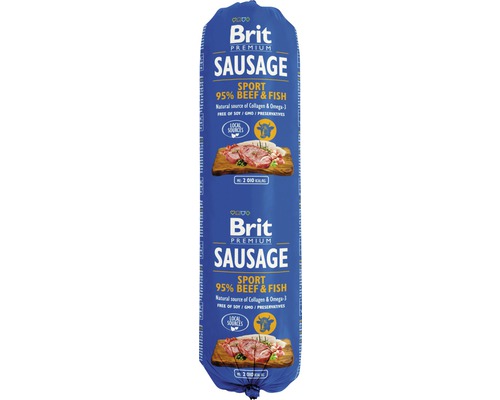 Maškrta pre psov Brit Premium Sausage Sport Beef & Fish 800 g Brit Premium klobása Sport 95 percent hovädzieho a rybieho mäsa