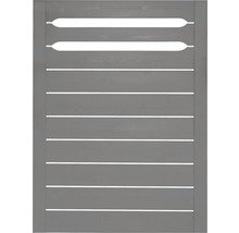 Sivá drevená brána s horizontálnymi štrbinami pre záhradné ploty