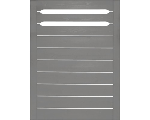 Sivá drevená brána s horizontálnymi štrbinami pre záhradné ploty