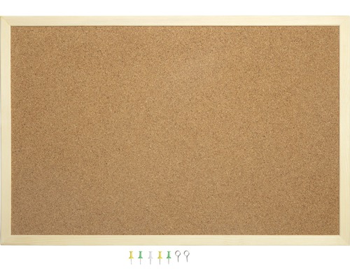Korková tabuľa s dreveným rámom a pripináčikmi