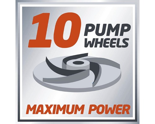 Symbol pre desať obežných kolies čerpadla a maximálny výkon