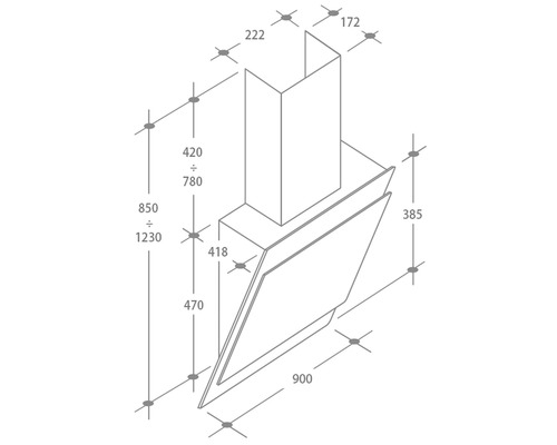 Technický nákres odsávača pár s rozmermi