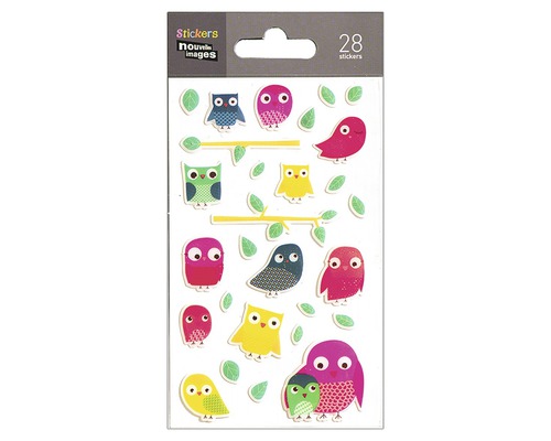 Hárok nálepiek s 28 motívmi sov