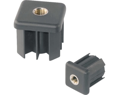 Dve štvorcové rúrkové zátky z plastu so závitovou vložkou