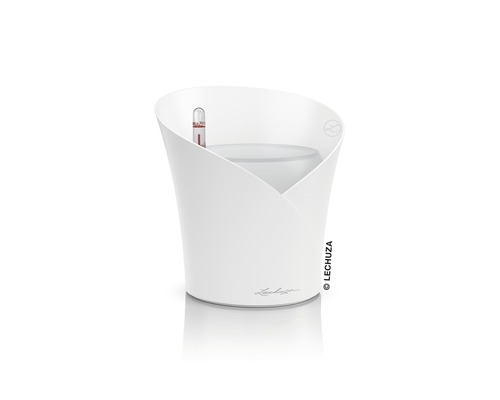 Biely kvetináč s ukazovateľom hladiny vody