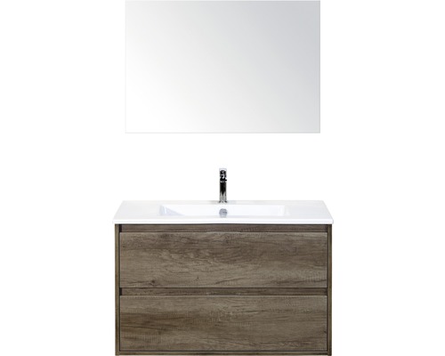 Kúpeľňová zostava Sanox Porto keramika zrkadlo 90 cm dub tmavý