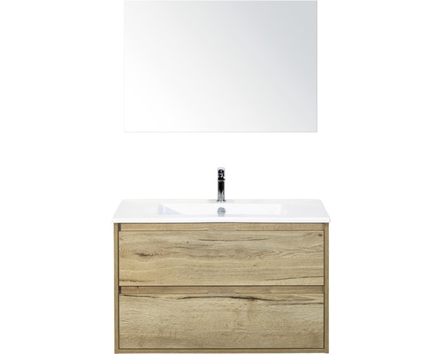 Kúpeľňová zostava Sanox Porto keramika zrkadlo 90 cm dub svetlý