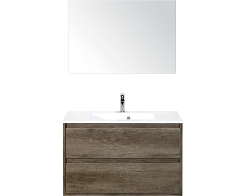 Kúpeľňová zostava Sanox Porto mramor zrkadlo 90 cm dub tmavý