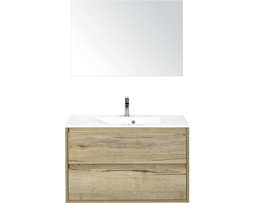 Kúpeľňová zostava Sanox Porto mramor zrkadlo 90 cm dub svetlý
