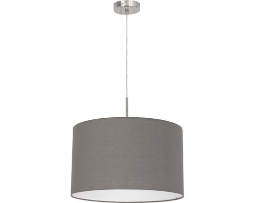 Sivé závesné svietidlo s látkovým tienidlom