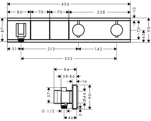 Technický výkres armatúry s rozmermi