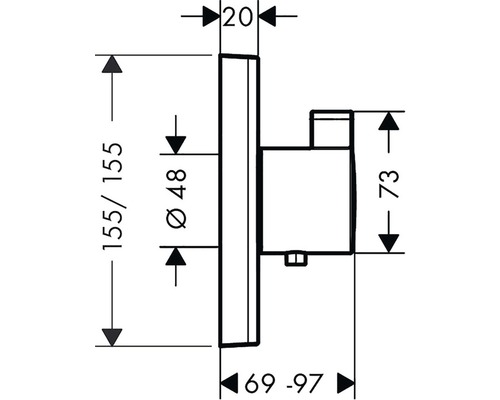 Rozmerový nákres vodovodnej batérie s údajmi o výške, priemere a vyložení