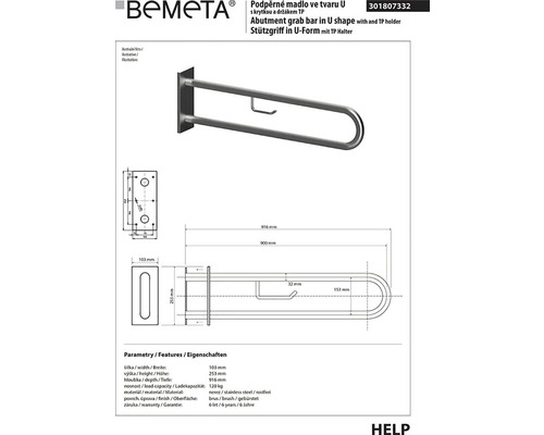 Držiak v tvare U s držiakom toaletného papiera z nehrdzavejúcej ocele, rozmery a detaily v technickom výkrese