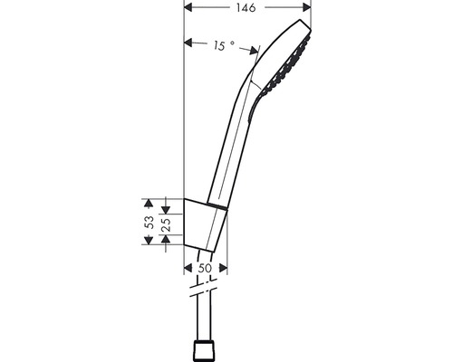 Technický nákres ručnej sprchy s rozmermi.