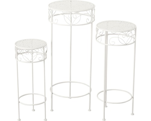 Tri kovové stojany na rastliny s okrúhlymi doskami