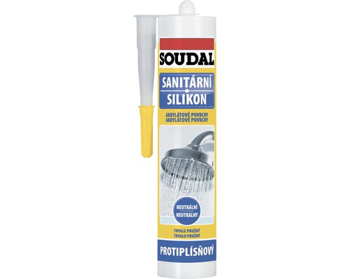 Sanitárny silikón SOUDAL neutrálna biela 300 ml Soudal sanitárna silikónová kartuša s nástavcom