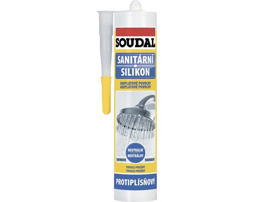 Sanitárny silikón SOUDAL neutrálny transparentný 300 ml Soudal sanitárny silikón kartuša s nadstavcom