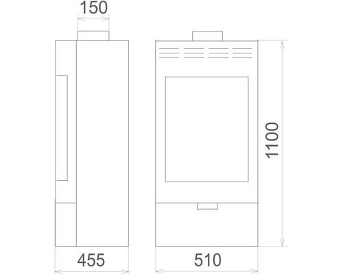 Technický nákres krbových kachlí s rozmermi