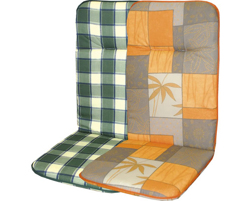 Podsedák s dvoma rôznymi vzormi: károvaný a s rastlinnými motívmi.