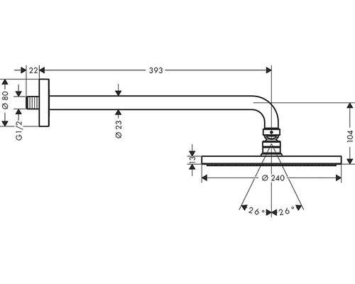 Technický nákres sprchovej hlavice s rozmermi