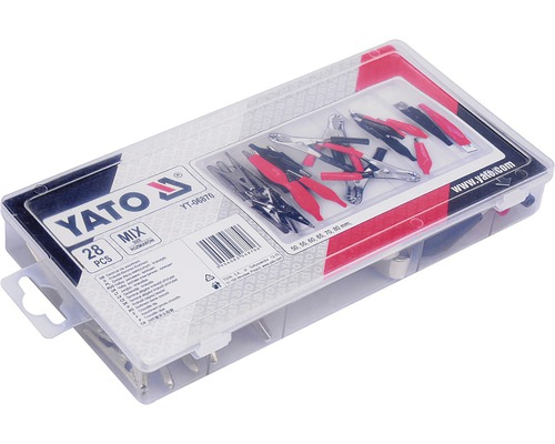 Sada krokosvoriek Yato, 28 kusov, rôzne veľkosti v priehľadnej plastovej krabičke.