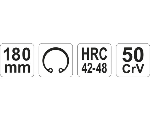 Technické údaje: 180 milimetrov, poistný krúžok, HRC 42-48, 50 CrV