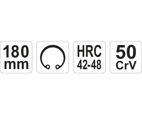 Technické špecifikácie: 180 mm, poistný krúžok, HRC 42-48, 50 CrV