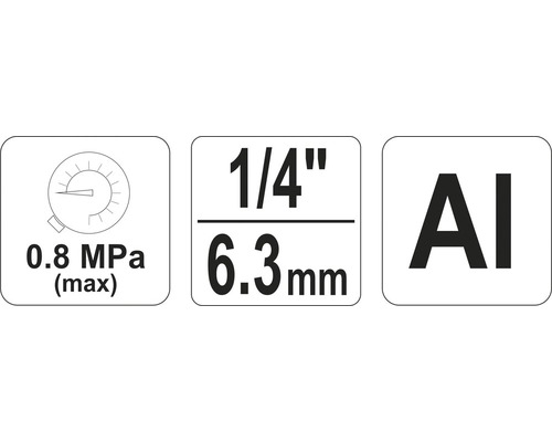 Technické údaje: maximálne 0.8 MPa, 1/4 palca, 6.3 mm, hliník