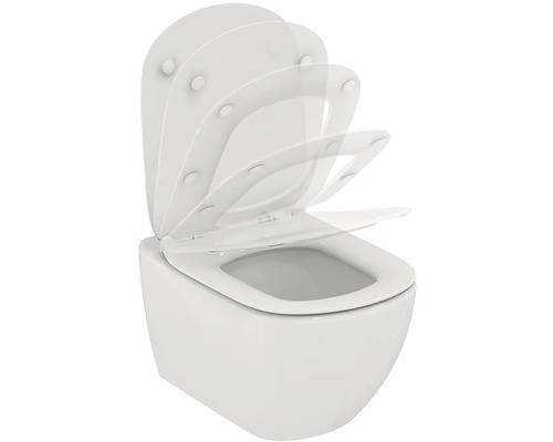 Závesné hlboké splachovacie WC s doskou v otvorenej polohe