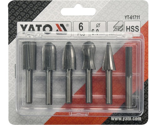 Sada frézovacích kolíkov Yato, šest kusov, z ocele HSS