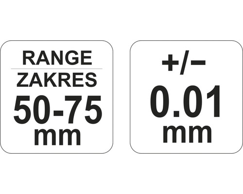 Rozsah 50 až 75 milimetrov, presnosť merania plus mínus 0,01 milimetra