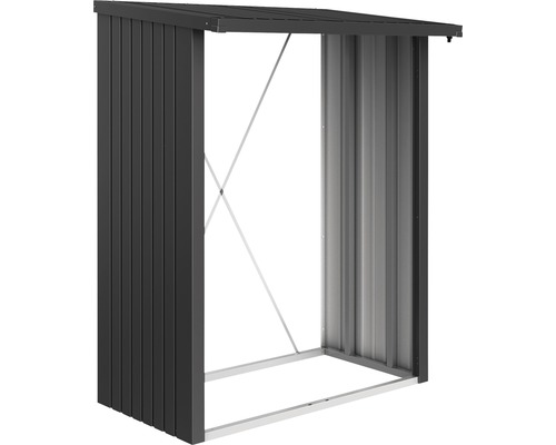 Prístrešok na drevo Biohort Woodstock 150 157x102x199 cm plechový tmavosivý metalický Otvorený kovový prístrešok na náradie so strechou