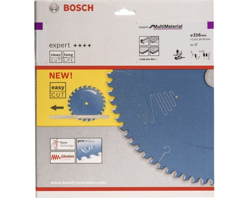 Logo Bosch. Pílový kotúč Bosch Expert Multi Material s priemerom 216 milimetrov.
