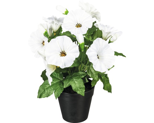 Umelá petúnia 9 kvetov biela 28 cm v plastovom kvetináči 10 x 9 cm