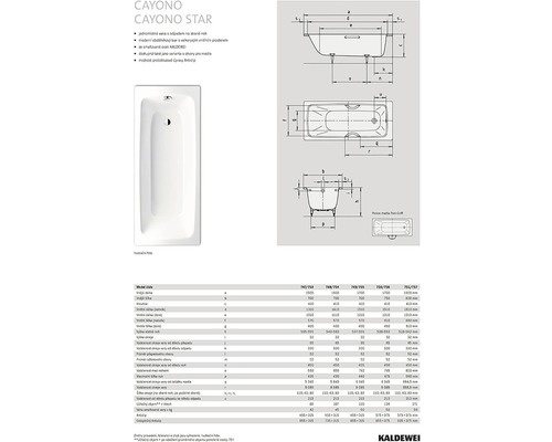 Vaňa Kaldewei Cayono Star s technickými výkresmi