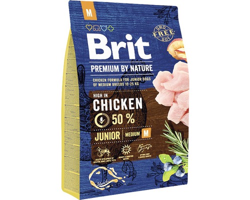 Granule pre psov Brit Premium by Nature Junior M 3 kg Brit Premium by Nature suché krmivo pre mladé psy stredných plemien s kuracím mäsom