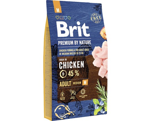 Granule pre psov Brit Premium by Nature Adult M 8 kg Brit Premium by Nature suché krmivo pre dospelých psov stredných plemien s kuracím mäsom