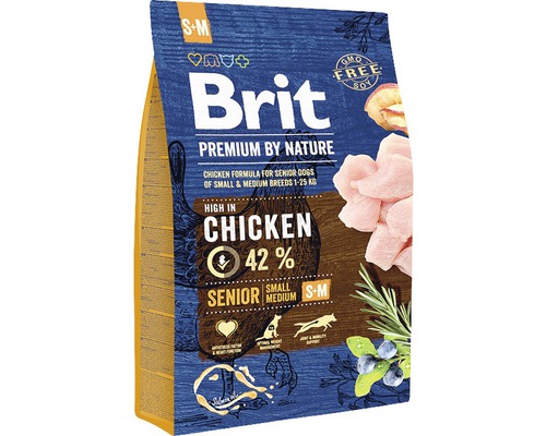 Granule pre psov Brit Premium by Nature Senior S+M 3 kg Brit Premium by Nature Krmivo pre malé a stredné staršie psy s kuracím mäsom
